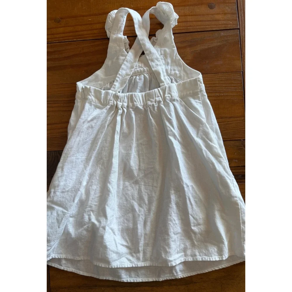 Kellys Kids 4-5 White Linen‎ Blend Ruffle Rosette Sun Dress Girls